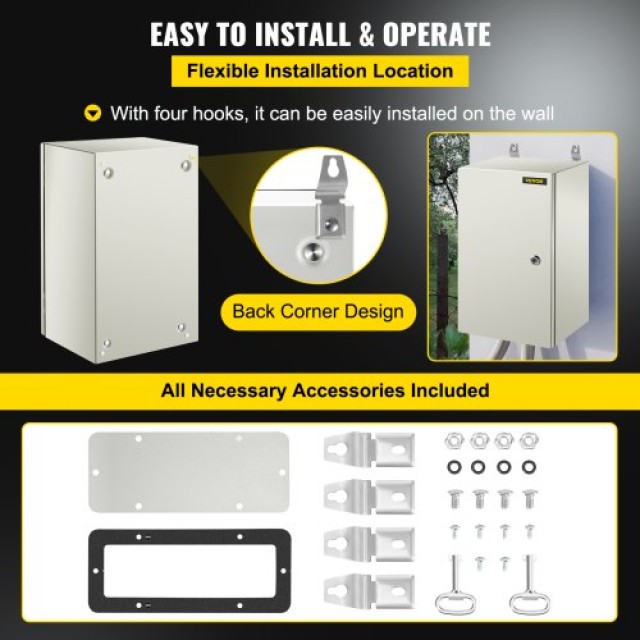 VEVOR NEMA Χαλύβδινο Κουτί 20x12x10 NEMA 4X, IP66 Αδιάβροχο & Ανθεκτικό στη Σκόνη, Ηλεκτρικό Κουτί Εξωτερικού/Εσωτερικού Χώρου, με Πλάκα Στήριξης  DQXJSTCFS50X30X25V0