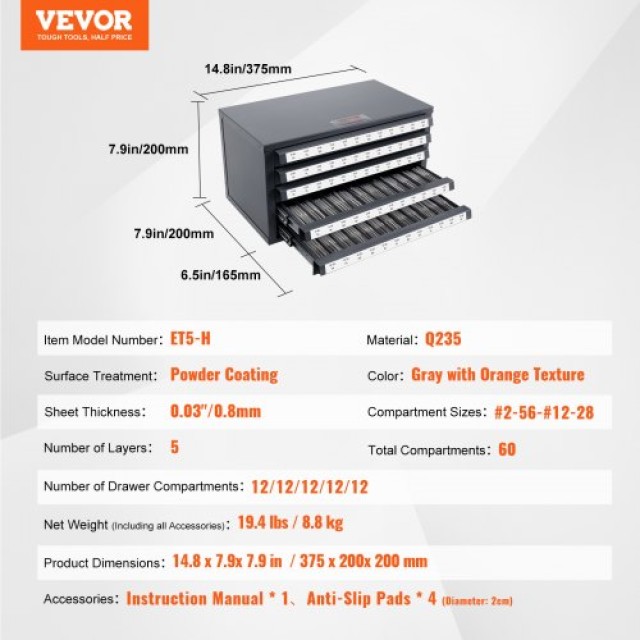 Ντουλάπι Διανομής Βρυσών VEVOR, Πεντάσυρτο Ντουλάπι Οργάνωσης Βρυσών με Ετικέτες, 60 Θέσεων Στοιβαζόμενο Ντουλάπι για Αποθήκευση Βρυσών  ZTFPGJX256D1DU5WJV0