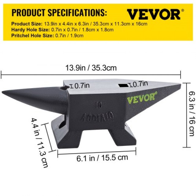 Αμόνι Χάλυβα VEVOR 10kg με Μονό Κέρατο για Σιδηρουργούς  TZHSBBDDWC...