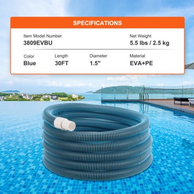 VEVOR Σωλήνας Καθαρισμού Πισίνας 1-1/2 x 30  YCR230FTPEPOEL825V0