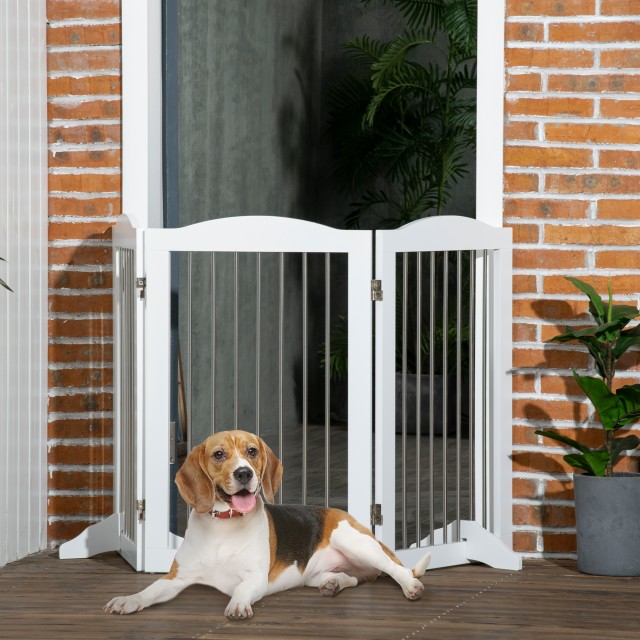 PawHut Πτυσσόμενο Διαχωριστικό Κατοικιδίων 154x30x80 εκ, Λευκό D06-...