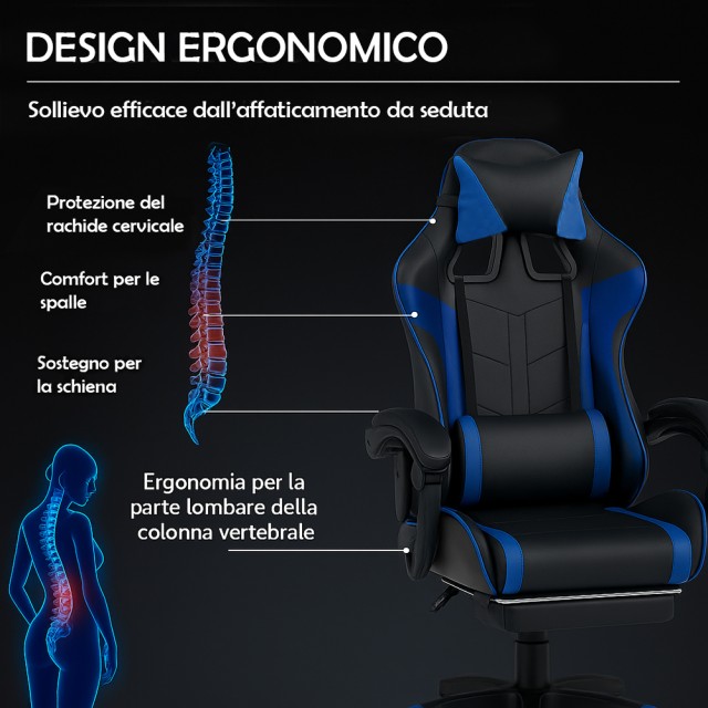 BAKAJI Καρέκλα Gaming Δερματίνη Μαύρο και Μπλε Ανακλινόμενη για Γραφείο Δωμάτιο 02842363