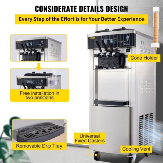 VEVOR Μηχανή Παγωτού 2200W Παραγωγής 5.3 έως 7.4 Γαλόνια BJLJYKF-8228HPDT1V2