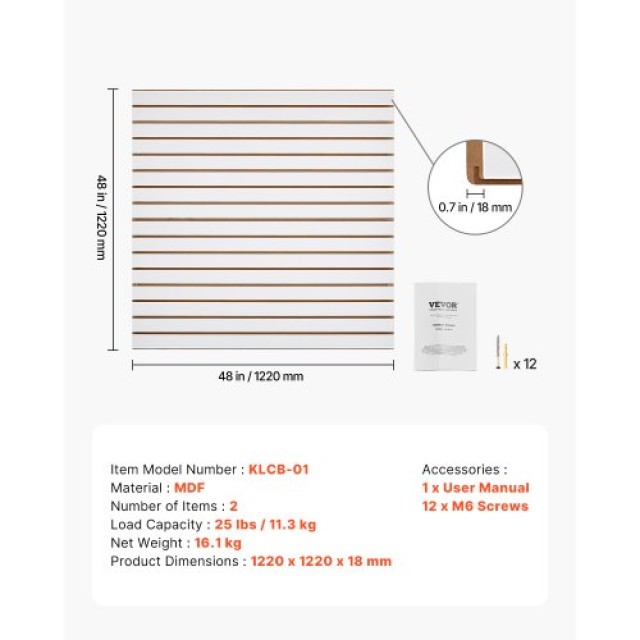 VEVOR Λευκός Πάνελ Σλατ Τοίχου MDF 4x4 ft για Γκαράζ με Μοντέρνο Σχεδιασμό BTQBXWB16SQF0BHOKV0