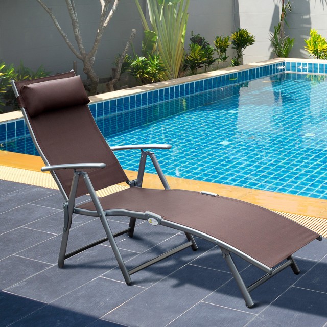 Outsunny Πτυσσόμενη Ξαπλώστρα Relax με καφέ μαξιλάρι κήπου 84B-184BN