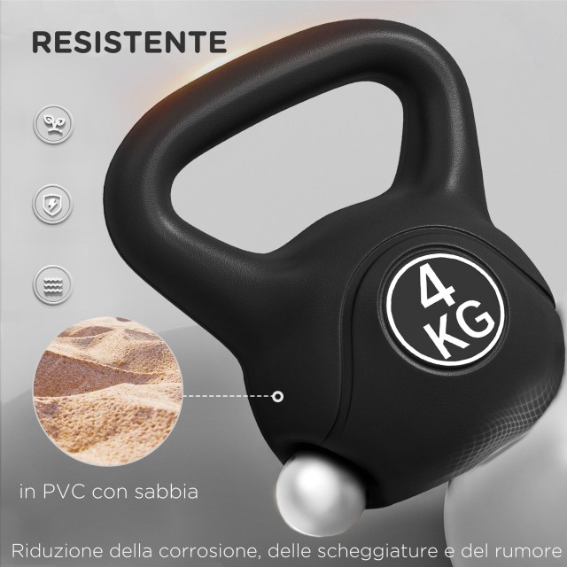 HOMCOM Kettlebell 4kg από Πλαστικό και Άμμο με Επίπεδη Βάση και Λαβή 18x12x20 cm Μαύρο A91-076V04BK