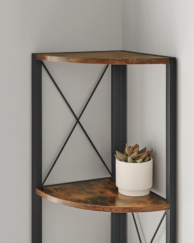 Γωνιακή Ραφιέρα 5 Επιπέδων 30 x 30 x 160cm– Vintage Καφέ/Μαύρο  LLS...
