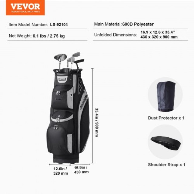 VEVOR 36 Τσάντα Γκολφ με 14 Θέσεις Οργάνωσης και Πολλαπλές Τσέπες -...