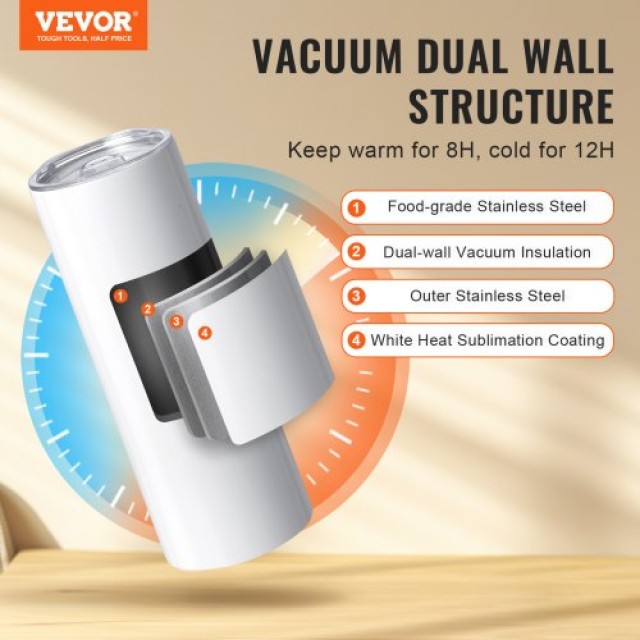 Σετ 12 Θερμός Sublimation VEVOR 20 oz, Ανοξείδωτα Διπλού Τοιχώματος...