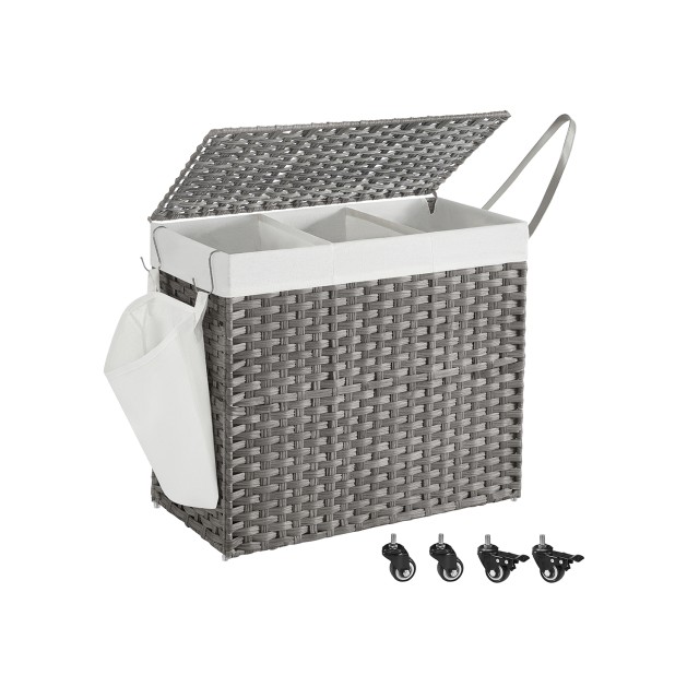 Καλάθι Απλύτων SONGMICS με Καπάκι, 160 L, 3 Θήκες, με Ρόδες, Γκρι 