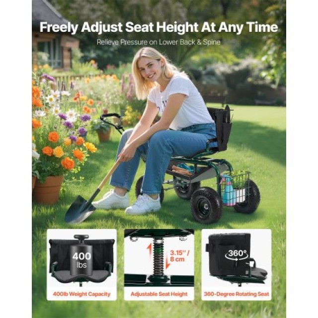 VEVOR Κήπος Καροτσάκι με Στρογγυλή Θέση και Αποθηκευτικό Χώρο KYDHY...