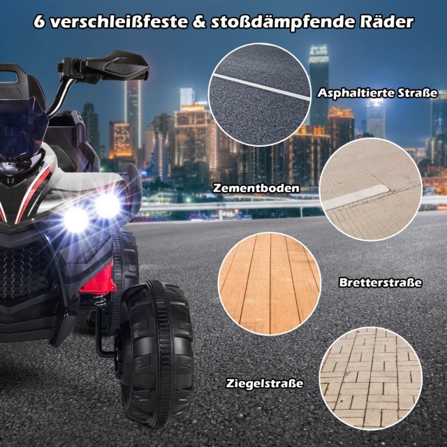 Costway  Παιδικό Quad με LED Φώτα, Μουσική και Επαναφορτιζόμενη Μπαταρία (12V, 10Ah) - Ιδανικό για Παιδιά 3+ Ετών TQ10031DE-BK