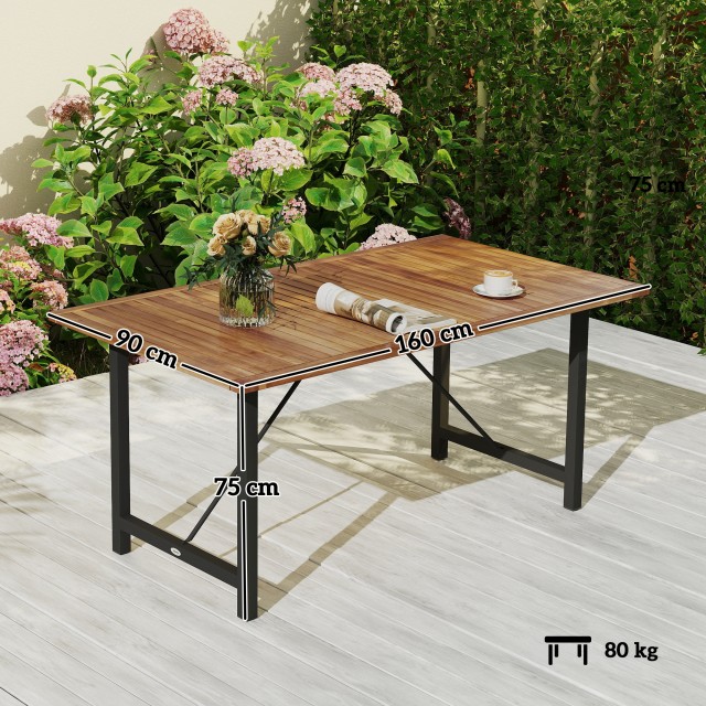 Outsunny Τραπέζι Κήπου 160x90 εκ από Ξύλο Ακακίας και Ατσάλι με Επιφάνεια από Σανίδες, Τικ 84G-514V00TK