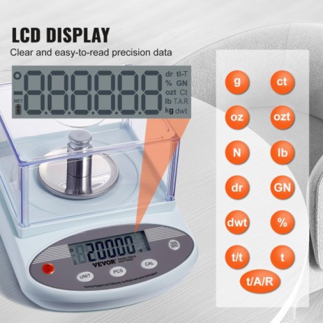 Ζυγός Ακριβείας VEVOR 500g x 0.001g με Ανεμοθώρακα LCD  SYSCHTP0001GFGCEAV2