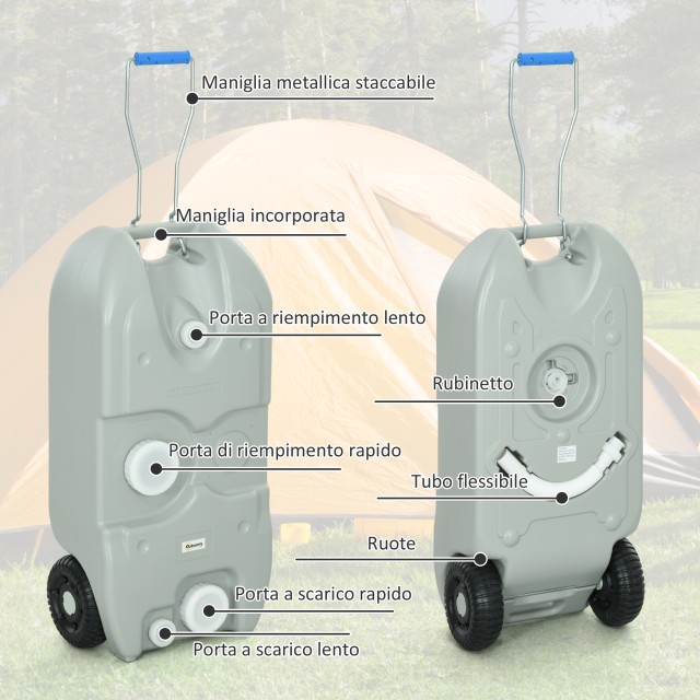 Outsunny Δοχείο Νερού Κατασκήνωσης 40L με Ρόδες και Ρυθμιζόμενη Λαβ...