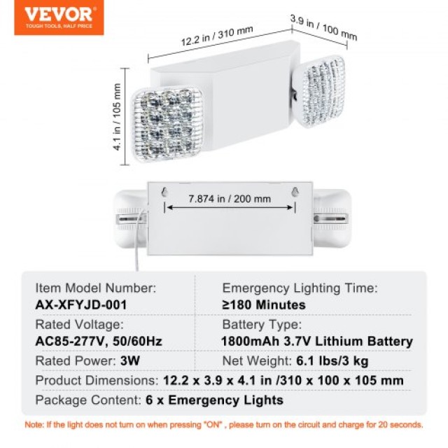 VEVOR 6τμχ Επαγγελματικά Φώτα Έκτακτης Ανάγκης LED με Μπαταρία Ασφαλείας  YJZSD6J00000BF3R4V7