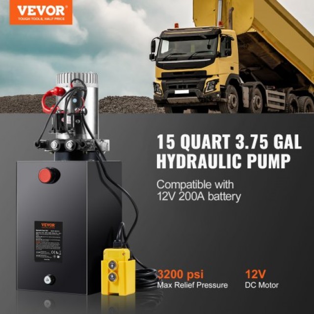 VEVOR Υδραυλική Αντλία 15L Διπλής Ενέργειας για Τρέιλερ DC 12V  YXYYB12VZLDJ3VIN2V0