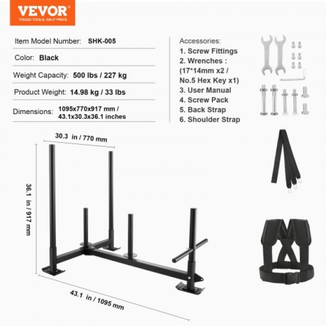 VEVOR Έλκηθρο Προπόνησης, Έλξης & Ώθησης, Μαύρο  SJXQTXSXTL123OVWYV0