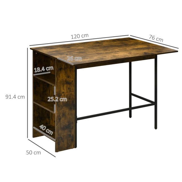 Πτυσσόμενος πάγκος ράβδου HOMCOM Industrial Style με 3 ράφι, 120x76...