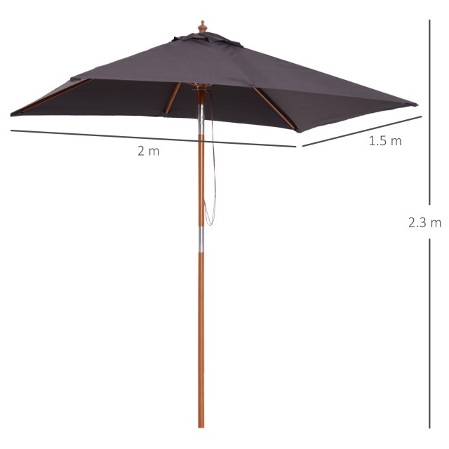 Outsunny Tilting Garden Umbrella 2x1,5m, 6 πηχάκια, Ξύλινο κοντάρι ...