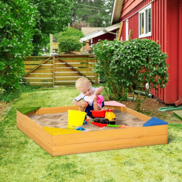 Outsunny Παιδικό Sandbox 4θέσιο Fir Wood με σχέδιο χωρίς πάτο, 109x109x19,8cm 343-058V00ND