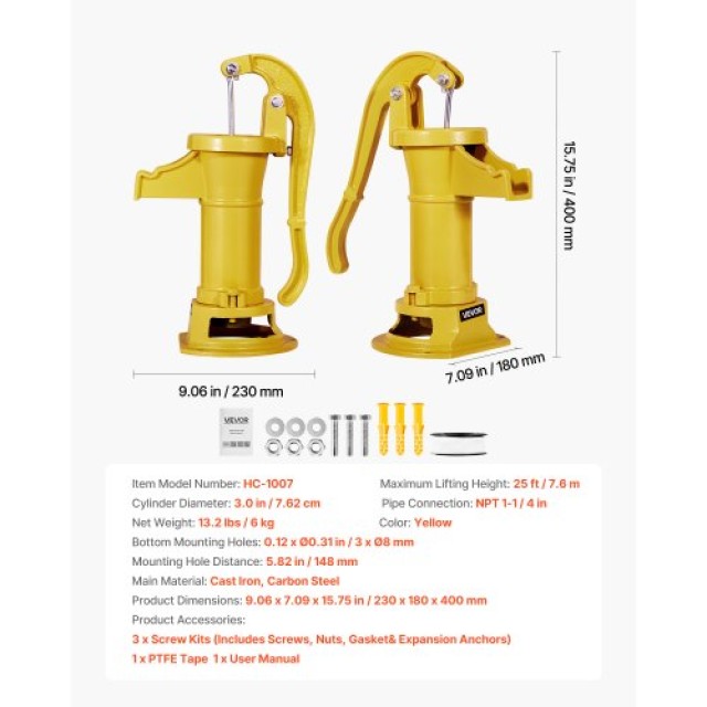 VEVOR Κλασική Αντλία Χειρός από Μαντέμι, Σύνδεση NPT 1-1/4, Μέγιστη... VEVOR Κλασική Αντλία Χειρός από Μαντέμι, Σύνδεση NPT 1-1/4, Μέγιστη...