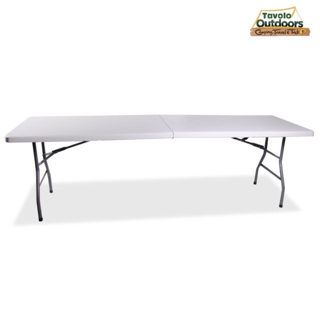 BAKAJI  Πτυσσόμενο τραπέζι από ρητίνη 244x76x72cm μεταλλικό αναδιπλούμενο σε βαλιτσάκι λευκό.  02839871