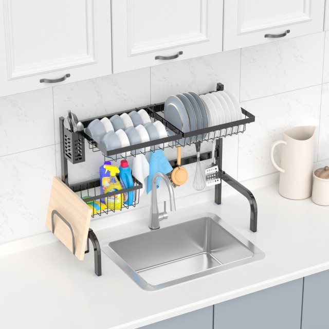 Costway Διπλό Στεγνωτήριο Πιάτων για Νεροχύτη με Ρυθμιζόμενο Πλάτος...