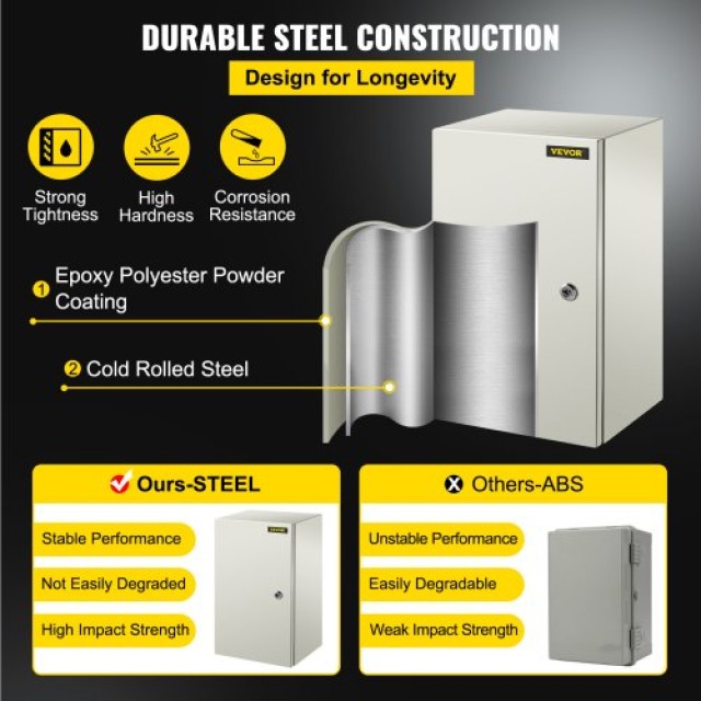 VEVOR NEMA Χαλύβδινο Κουτί 20x12x10 NEMA 4X, IP66 Αδιάβροχο & Ανθεκτικό στη Σκόνη, Ηλεκτρικό Κουτί Εξωτερικού/Εσωτερικού Χώρου, με Πλάκα Στήριξης  DQXJSTCFS50X30X25V0