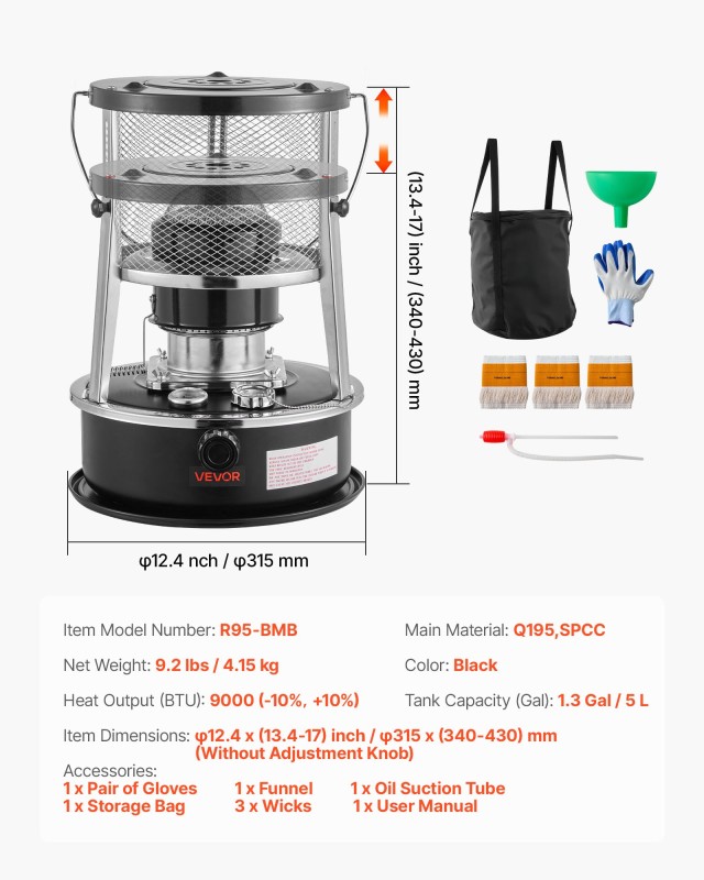 VEVOR Φορητή Κεροζινοθερμάστρα & Μαγειρική Συσκευή 2 σε 1, Ρυθμιζόμ...