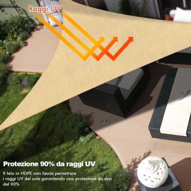 BAKAJI  Τρίγωνη τέντα σκίασης 3x3μ για κήπο από HDPE σε μπεζ χρώμα  02832414