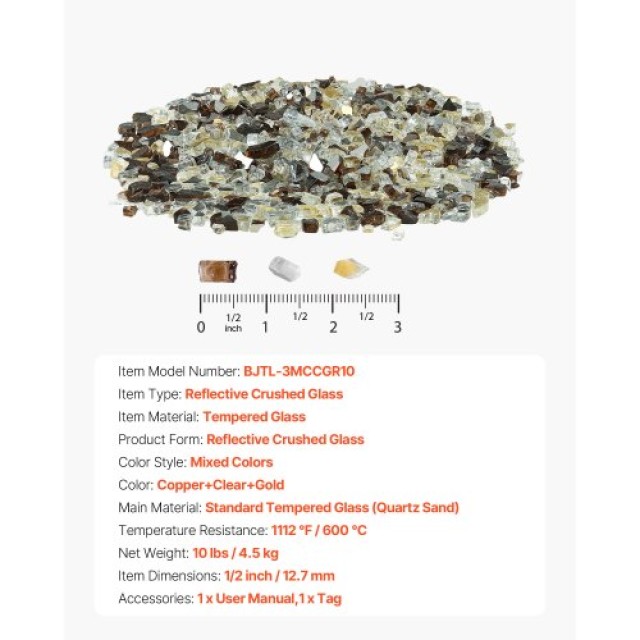 VEVOR 10 Λίβρες Διακοσμητικά Βότσαλα Τζακιού 1/2-Ιντσών Χάλκινη Χρυ...