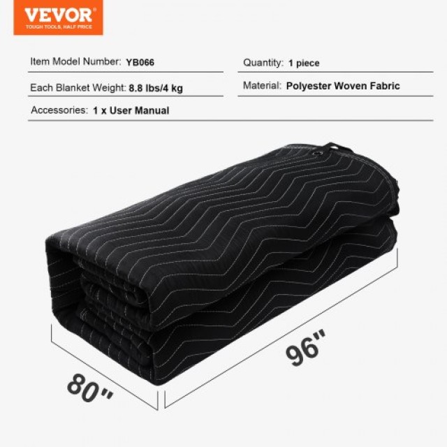 VEVOR  Κουβέρτα Ηχομόνωσης με Θηλιές, 96 x 80, Μαύρη DCBYT96X80INMZ6ETV0