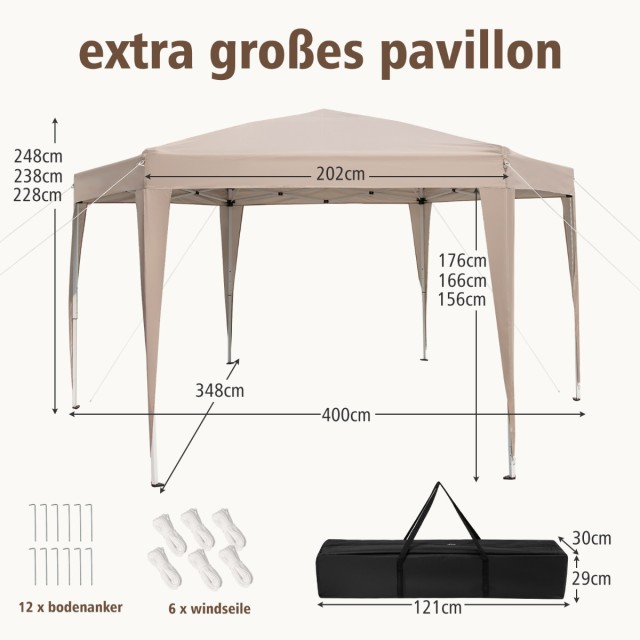 Costway Εξάγωνη Πτυσσόμενη Τέντα με Τσάντα Μεταφοράς NP12378KQ