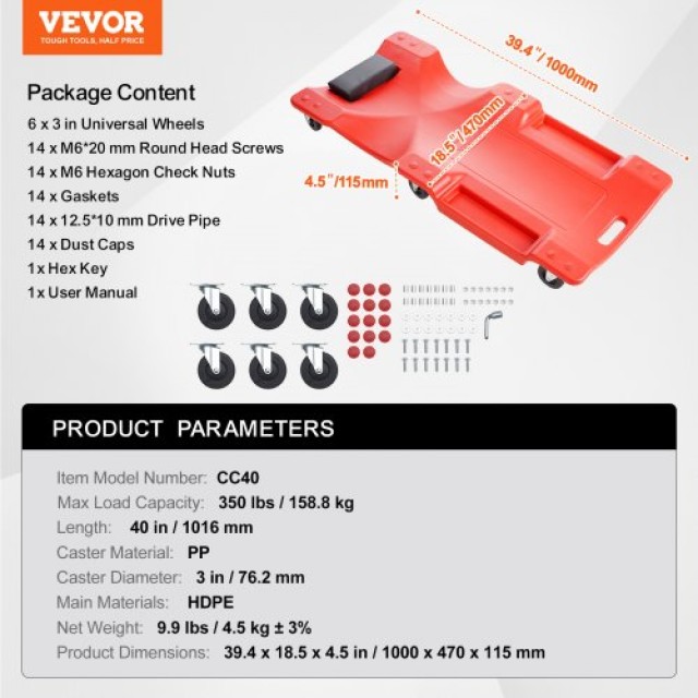 VEVOR 40 Πλαστικό Σέρβις Αυτοκινήτου 350 lbs HDPE  YTSXCTB400BHB8BMVV0