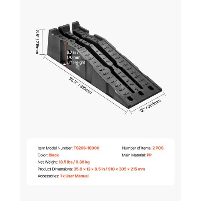 VEVOR Βαρέως Τύπου Αυτοκινητοράμπες 2 Τεμ, 7257 kg, Ύψος Ανύψωσης 1...