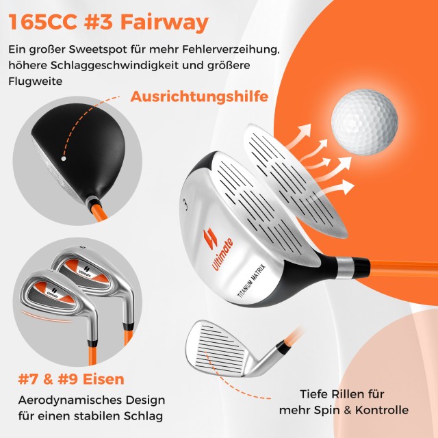 Costway Παιδικό Σετ Γκολφ για Δεξιόχειρες 11-13 Ετών Πορτοκαλί SP38...