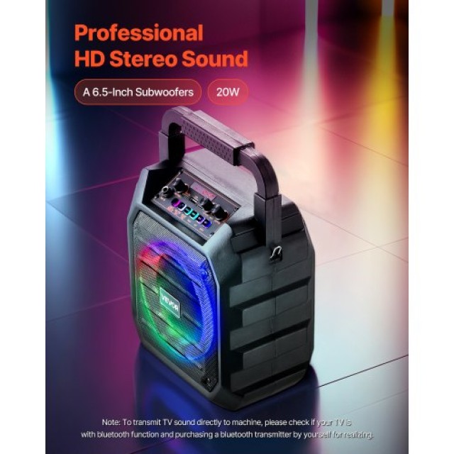 VEVOR Φορητό Καραόκε Bluetooth 20W με 2 Ασύρματα Μικρόφωνα και LED ...