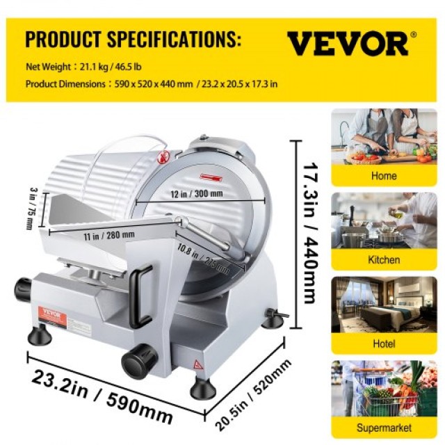 Ηλεκτρικός Κόφτης Κρεάτων VEVOR, 320W, 12 Λεπίδα, Ρυθμιζόμενο Πάχος  SYDRQPJ250W1ZKZOVV2