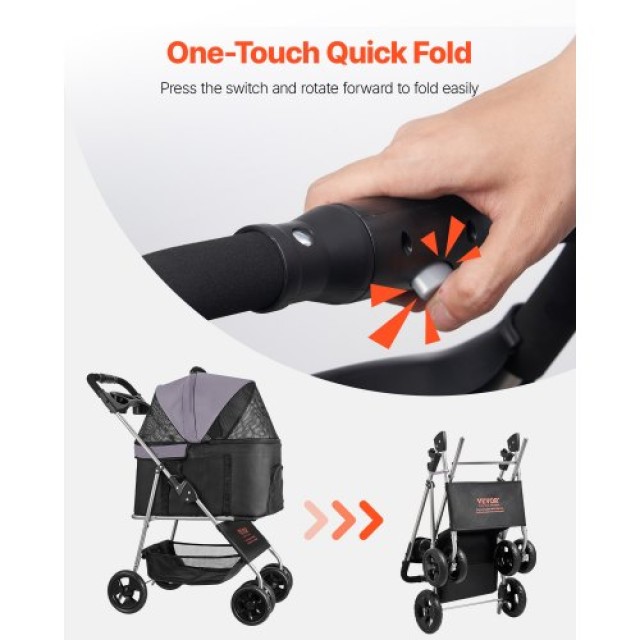 VEVOR Πτυσσόμενο Καρότσι Κατοικιδίων με Αποσπώμενο Φορέα έως 35lbs ...