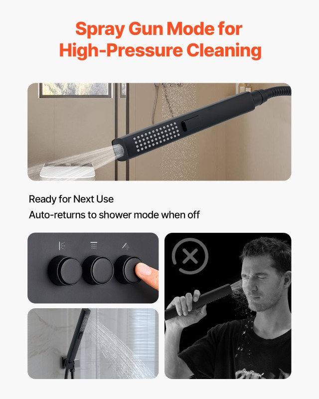 VEVOR Σετ Ντους Thermostatic 305 mm με Ρυθμιζόμενο Οροφής που Προσφ...