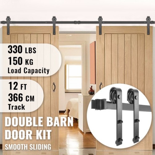 Σετ Συρόμενης Πόρτας VEVOR 12FT, Αντοχή 330LBS, Διπλό Σετ Ανάρτησης, Ανθρακοχάλυβας, Για Πόρτες 1.57-1.77 & 6FT Πλάτος  HDGCDGSMJ12FTLOOQV0