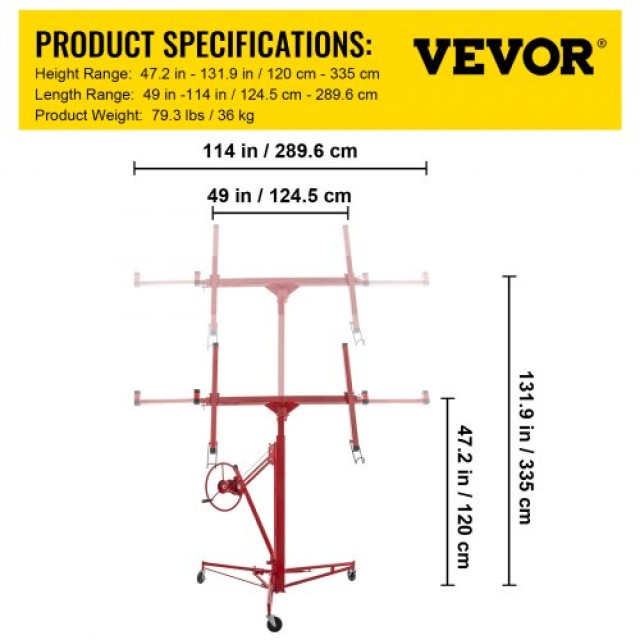 Ανυψωτικό Γυψοσανίδας VEVOR, 11ft, 150lb, Τηλεσκοπικός Βραχίονας, 3 Ρόδες  SGBSJJHSB11FTXATNV0