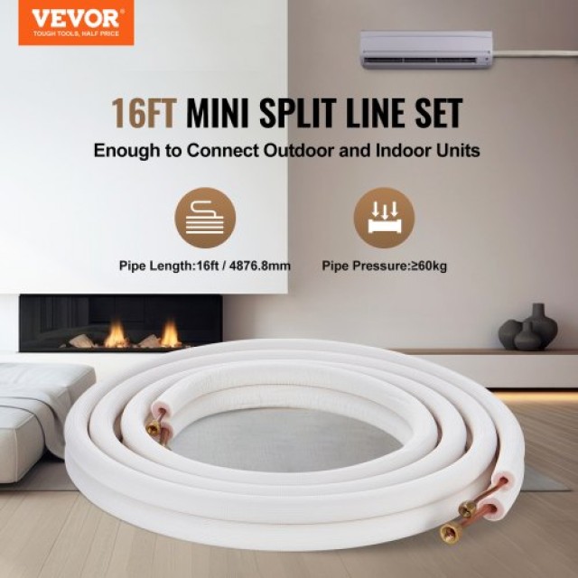 Σετ Σωληνώσεων VEVOR Mini Split 6.4x9.5 x4876.8mm Χαλκός AC με Καλώδιο Σύνδεσης  KDLJGTJ14INCM0ASYV0