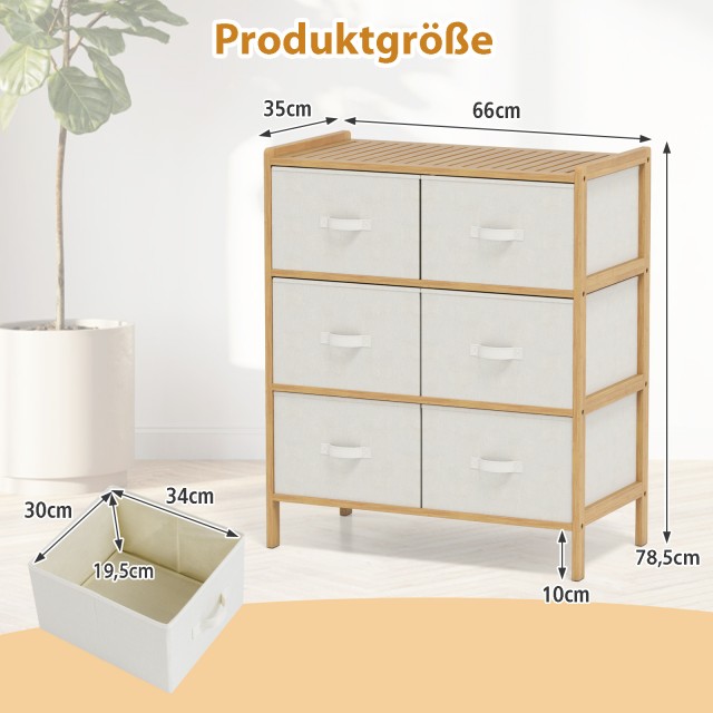 Ραφιέρα Αποθήκευσης με 6 συρτάρια από μπαμπού και άνω ράφι σε φυσικ...