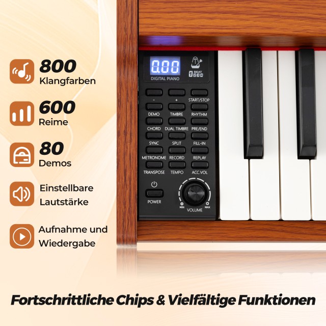 Costway Ηλεκτρονικό Πιάνο με Ρυθμιζόμενη Βάση 129x27x9 εκ. MU10125D...