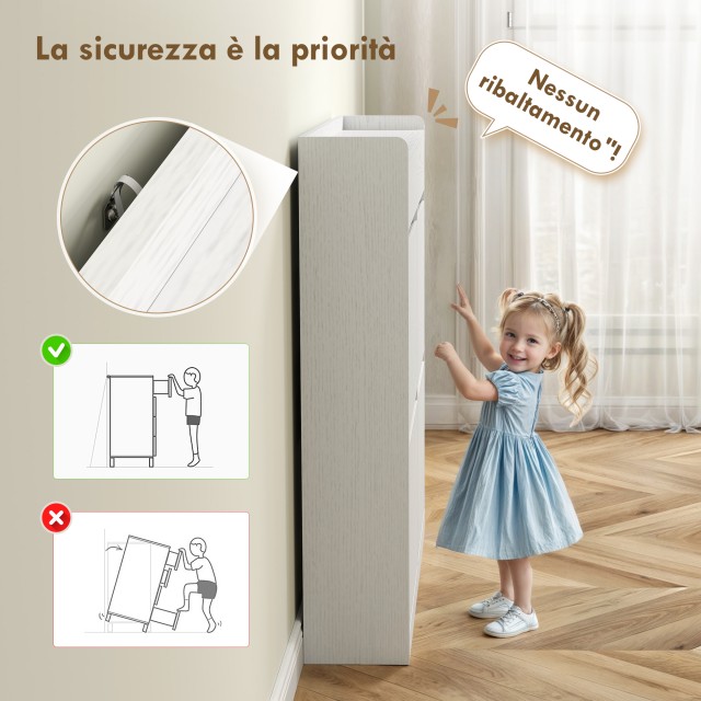 HOMCOM Λευκή Ξύλινη Σκαρπιέρα 98x19.2x95.3 cm με 4 Ριμπάτα και 2 Συ...