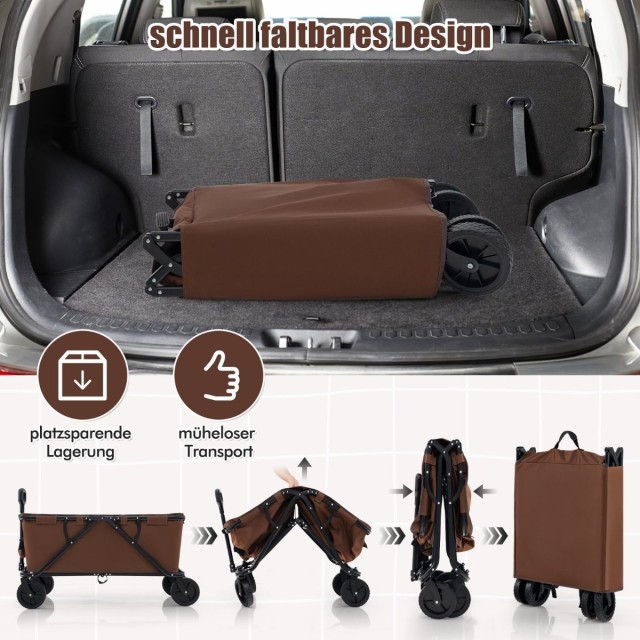 Costway Πτυσσόμενο καρότσι με ρυθμιζόμενη λαβή, θήκες ποτών και τσά...