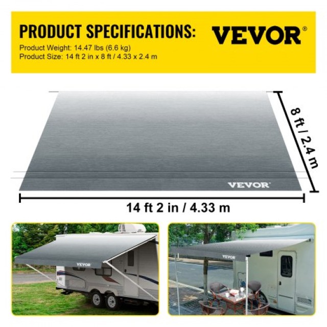 VEVOR Υφασμάτινη Τέντα RV 15 ft Γκρι Ντεγκραντέ 433 x 240 cm Γκρι Z...
