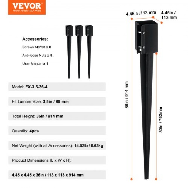 VEVOR Άγκιστρα Στύλων 36x4x4, Σετ 4, Μαύρο Μεταλλικό για Ταχυδρομικό Κουτί & Κήπο  FXDD35YC36YCP7NVLV0